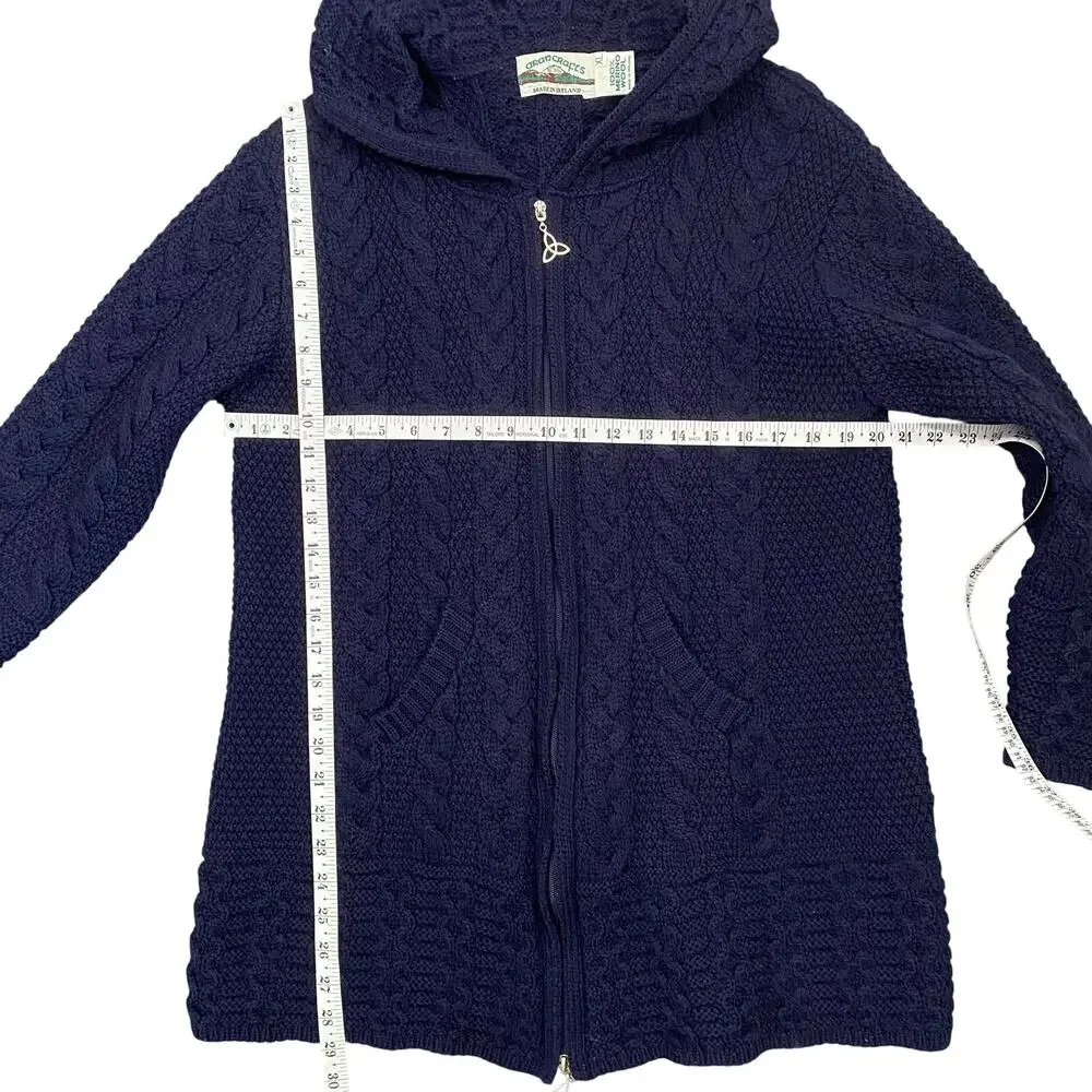 Aran Crafts Merino Wool Sweater Womens XL Hooded Coatigan Double Zip Celtic Knot - Picture 7 of 10